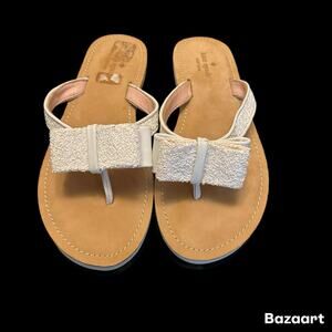 Kate Spade New York Glitter Bow Thong Sandals White Flip Flop Slides Women’s 8.5